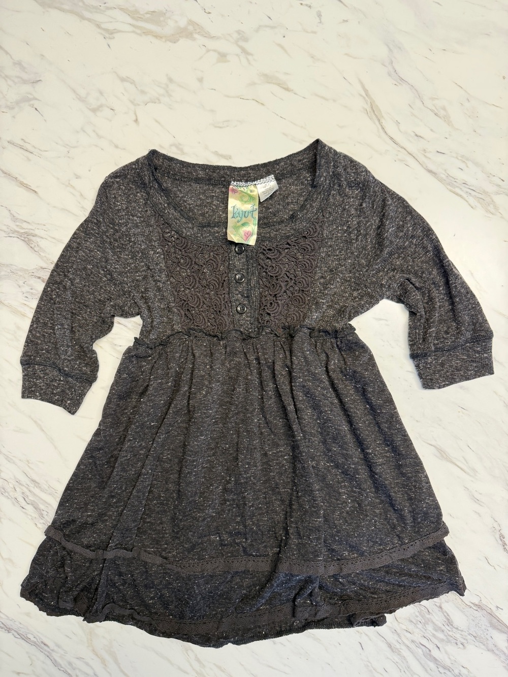 2000s Vintage Y2K Kyut Charcoal Lace Babydoll Tunic Top